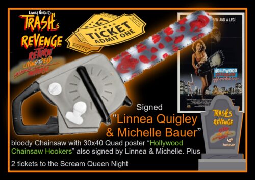 Signed Linnea Quigley & Michelle Bauer bloody Chainsaw